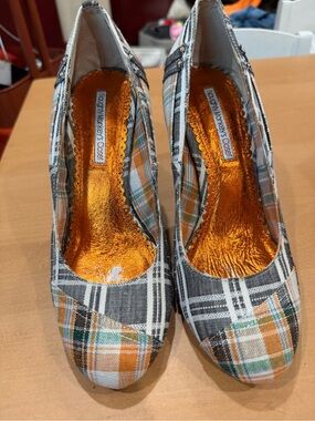naughty monkey Plaid Pumps in Orange, Green & Gray